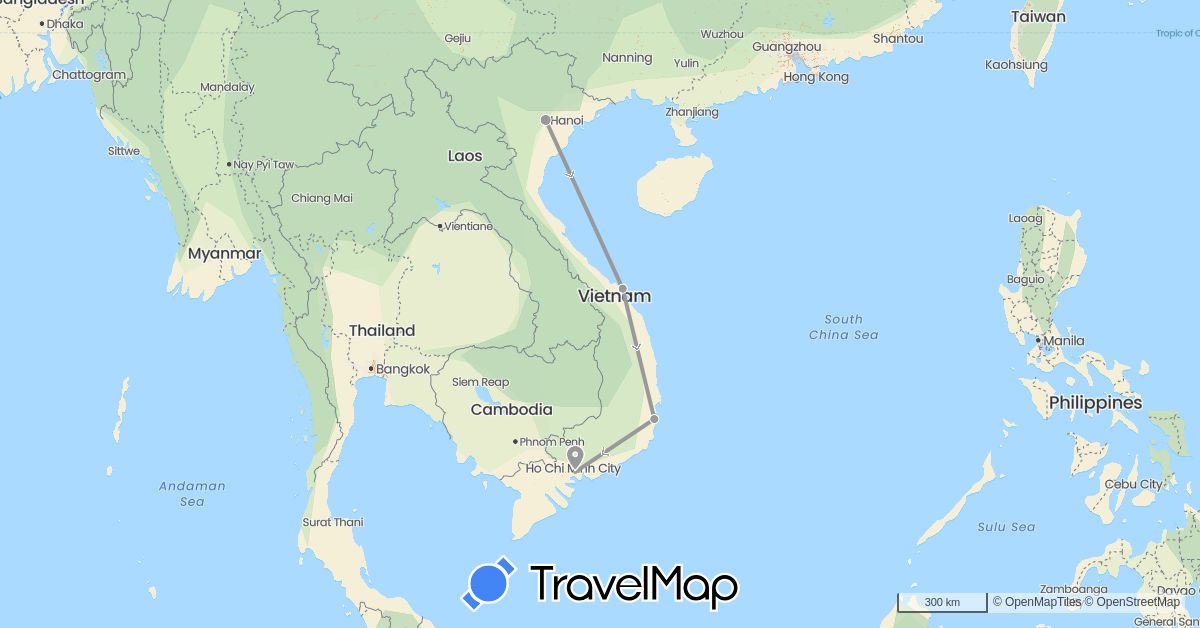 TravelMap itinerary: plane in Vietnam (Asia)