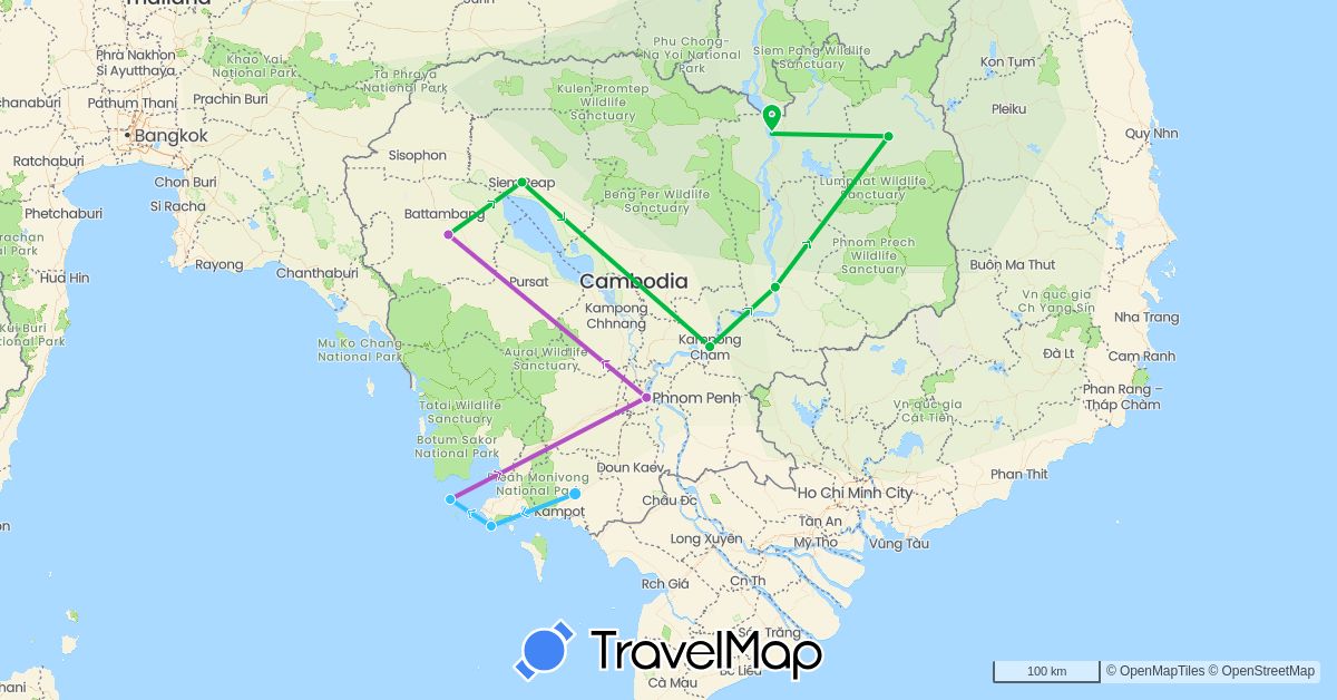 TravelMap itinerary: driving, bus, train, boat in Cambodia (Asia)