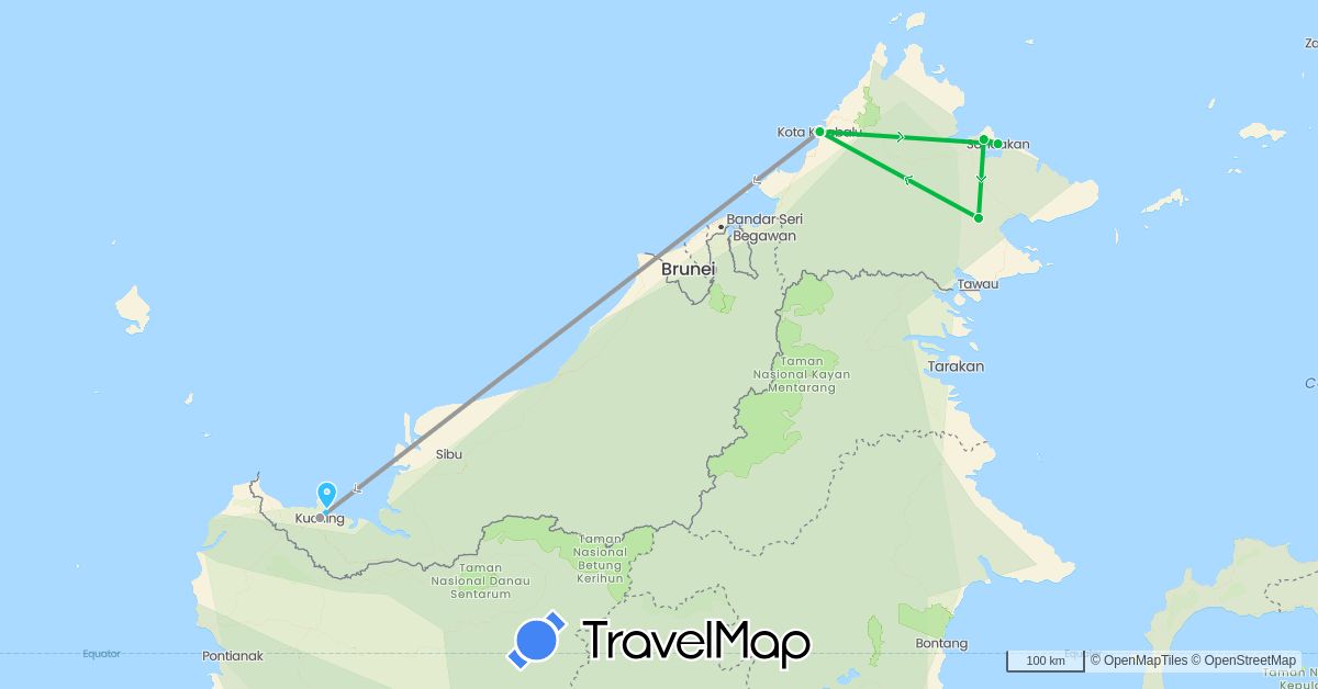 TravelMap itinerary: driving, bus, plane, boat in Malaysia (Asia)