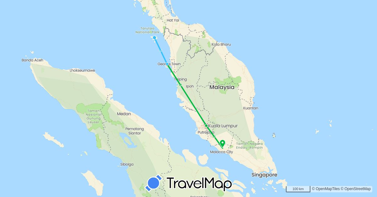 TravelMap itinerary: driving, bus, boat in Malaysia (Asia)